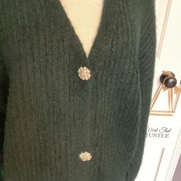 Skies Are Blue Dark Green Cardigan with Crystal Buttons - Picture 2 of 7